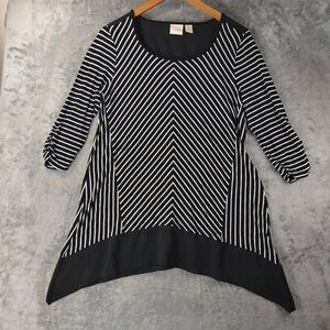 Chicos Women's S Black & White Shirt – Casual Stretch Knit, Modern Classic Fit